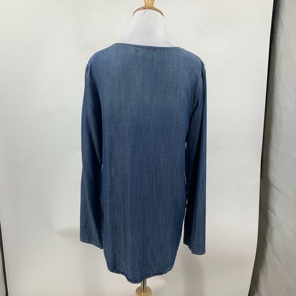 Cloth & Stone Shirt Womens S Small Blue Chambray Lace Up Long Sleeve Tencel Top - Picture 7 of 13